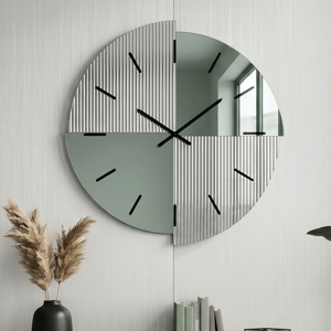 Orologio da parete 60 cm specchio cannettato e verde design moderno per salone
