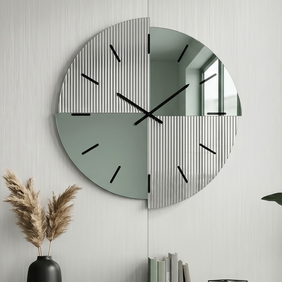 Orologio da parete design moderno 80 cm in specchio cannettato e verde