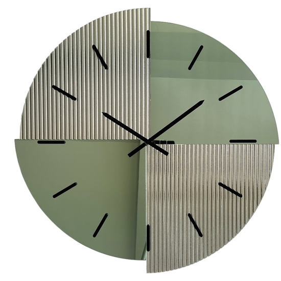 Orologio da parete design moderno 80 cm in specchio cannettato e verde