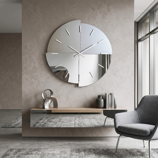Orologio da parete specchio fume lucido e satinato 80 cm design moderno per soggiorno