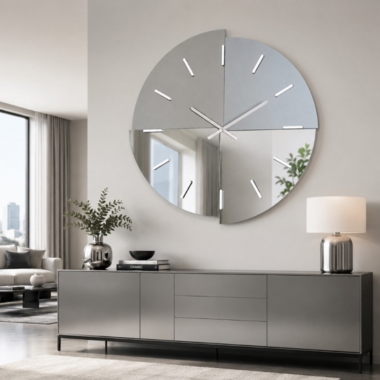 Orologio da parete specchio fume lucido e satinato 80 cm design moderno per soggiorno