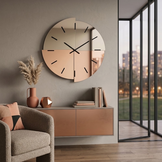 Orologio da parete 60 cm specchio bronzo e rosa design moderno