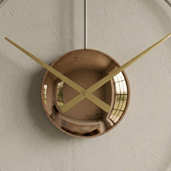 Grande orologio a parete design minimalista effetto specchio bronzo