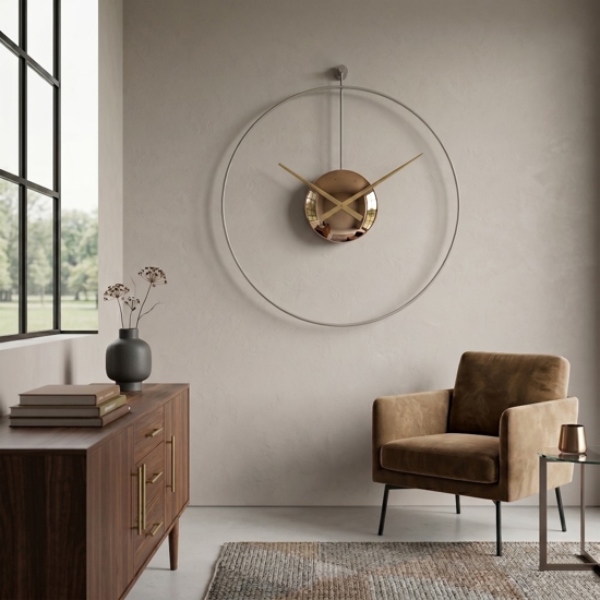 Orologio moderno da parete tortora rotondo effetto specchio bronzo 60cm