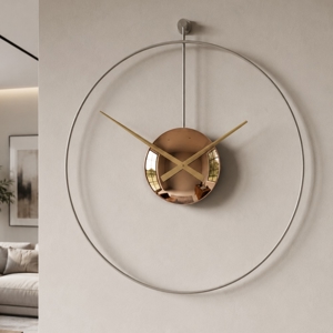 Orologio da parete rotondo moderno effetto specchio bronzo 80cm