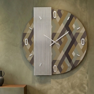 Orologio da parete moderno 60 cm specchio cannettato e carta da parati rombo