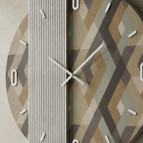 Orologio da parete moderno 60 cm specchio cannettato e carta da parati rombo