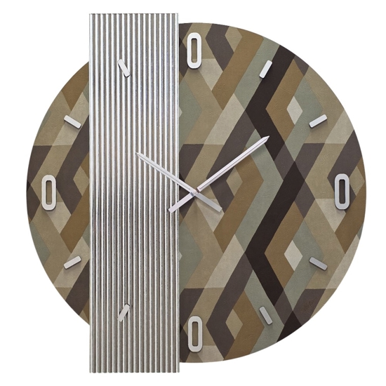 Orologio da parete moderno 60 cm specchio cannettato e carta da parati rombo