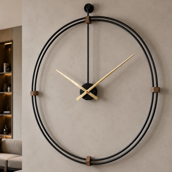 Grande orologio nero a parete rotondo minimalista 80cm