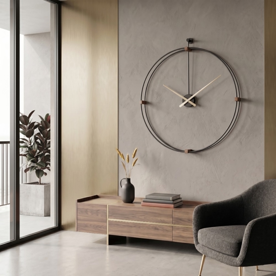 Grande orologio nero a parete rotondo minimalista 80cm
