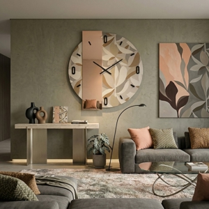 Grande orologio da parete 100 cm carta da parati ficus specchio rosa per soggiorno