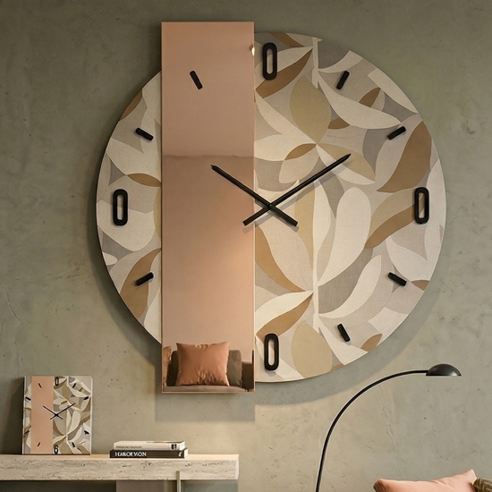 Orologio da parete 60 cm specchio rosa e carta da parati ficus moderno per soggiorno