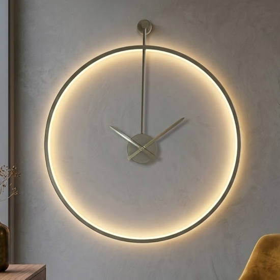 Orologio rotondo da parete tortora moderno retroilluminato 60cm