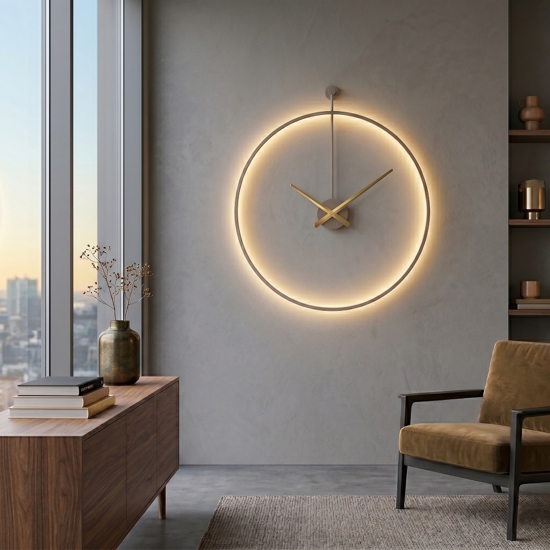 Grande orologio rotondo da parete retroilluminato tortora 80cm