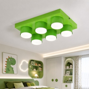 Plafoniera mattoncino verde 6 luci per cameretta bambino moderna