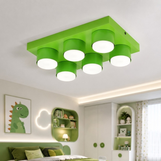 Plafoniera mattoncino verde 6 luci per cameretta bambino moderna