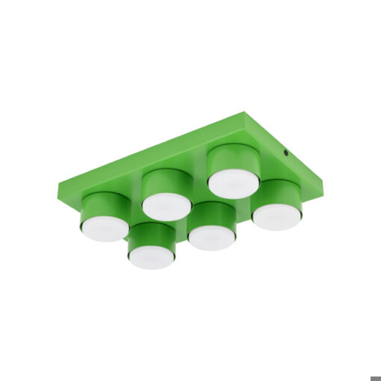 Plafoniera mattoncino verde 6 luci per cameretta bambino moderna
