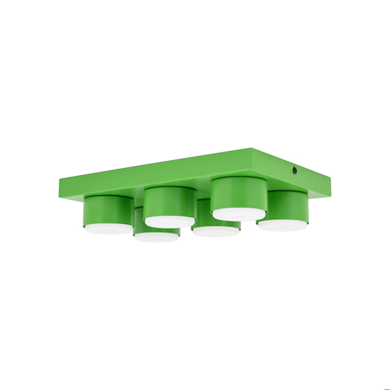 Plafoniera mattoncino verde 6 luci per cameretta bambino moderna