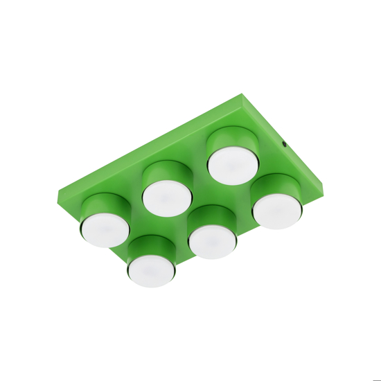 Plafoniera mattoncino verde 6 luci per cameretta bambino moderna
