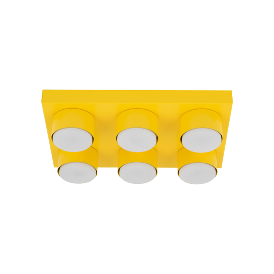 Plafoniera per cameretta bambini mattoncino giallo 6 luci moderna