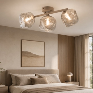 Plafoniera per camera da letto design moderna tortora vetri sfere cognac