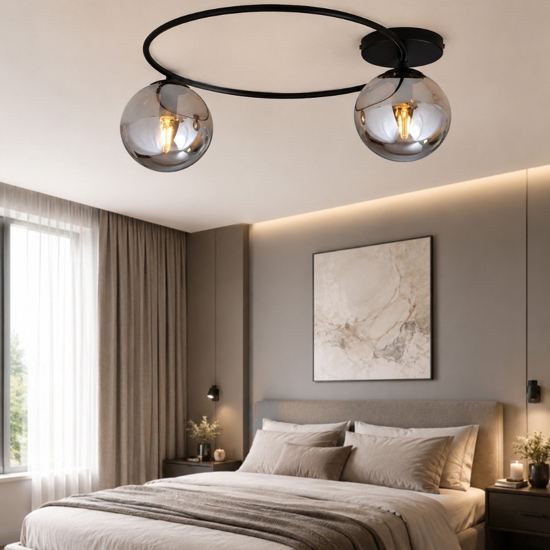 Plafoniera per camera da letto nera sfere in vetro grafite fp