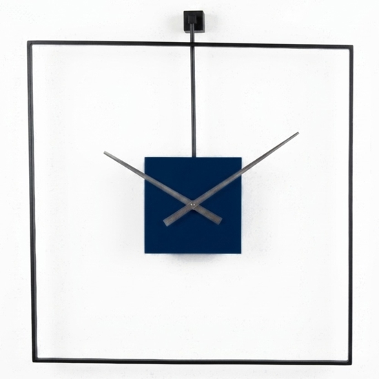 Orologio quadrato da parete moderno nero quadrante blu 60x60 cm