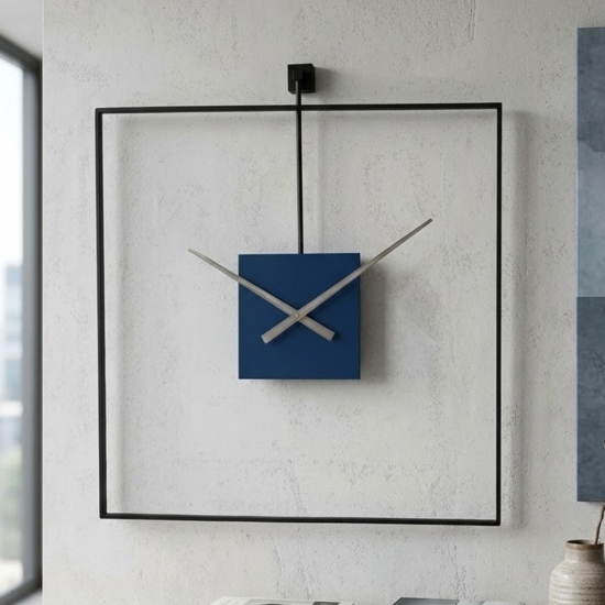 Grande orologio quadrato moderno nero e blu design minimal 100x100