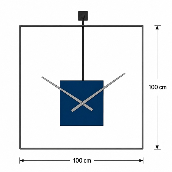 Grande orologio quadrato moderno nero e blu design minimal 100x100