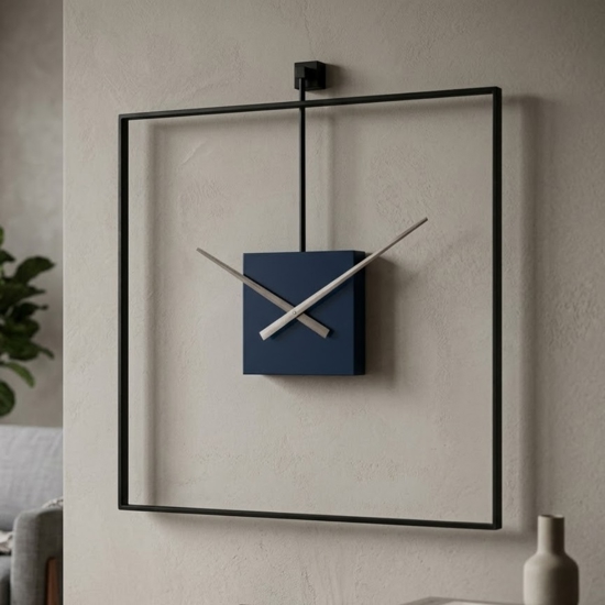 Grande orologio quadrato da parete nero e blu 80x80 cm