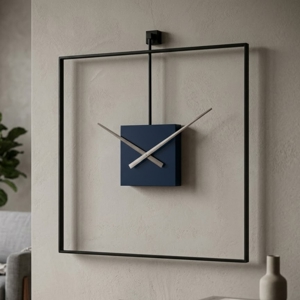 Grande orologio quadrato da parete nero e blu 80x80 cm