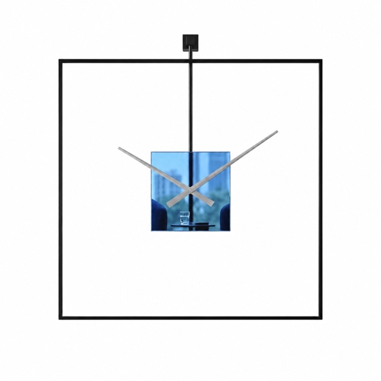 Orologio quadrato da parete moderno nero quadrante effetto specchio blu 60x60 cm