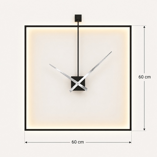 Orologio moderno nero a parete quadrato retroilluminato 60x60