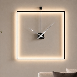 Grande orologio retroilluminato da parete quadrato nero 100x100