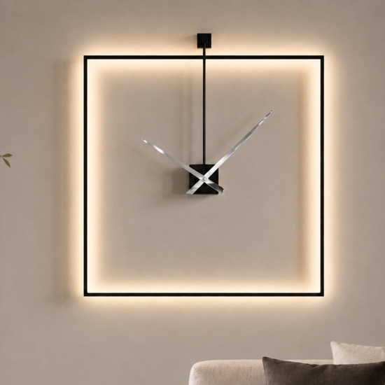 Grande orologio retroilluminato da parete quadrato nero 100x100