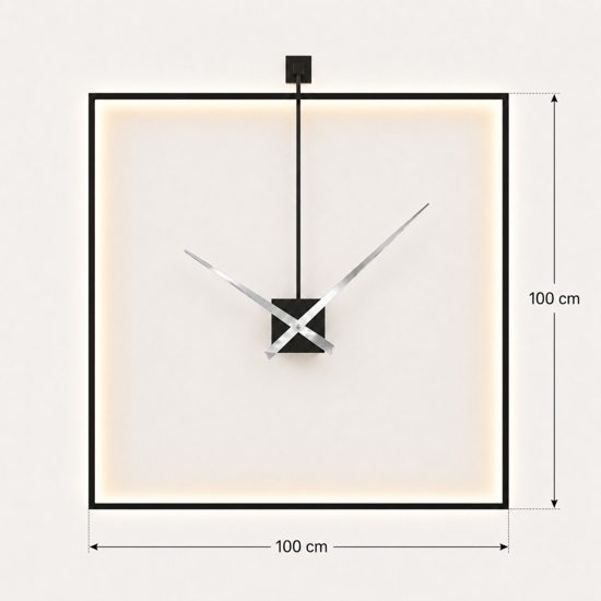 Grande orologio retroilluminato da parete quadrato nero 100x100