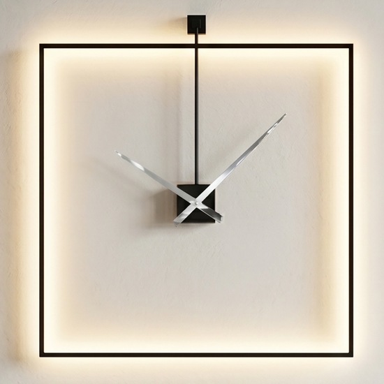 Grande orologio quadrato a parete moderno retroilluminato nero 80x80