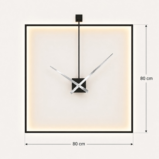 Grande orologio quadrato a parete moderno retroilluminato nero 80x80