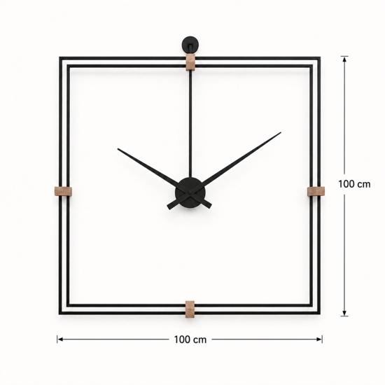 Grande orologio nero a muro tridimensionale quadrato 100x100