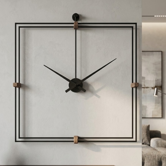 Orologio moderno da parete nero design minimal quadrato 60x60