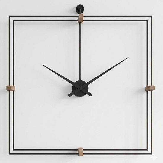 Orologio moderno da parete nero design minimal quadrato 60x60