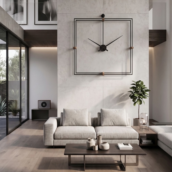 Orologio moderno da parete nero design minimal quadrato 60x60