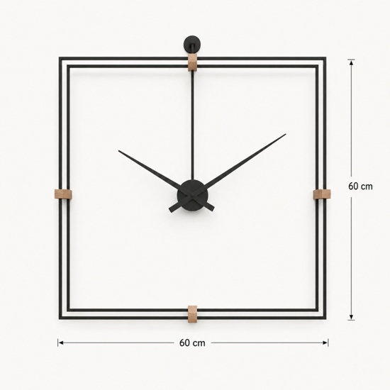 Orologio moderno da parete nero design minimal quadrato 60x60