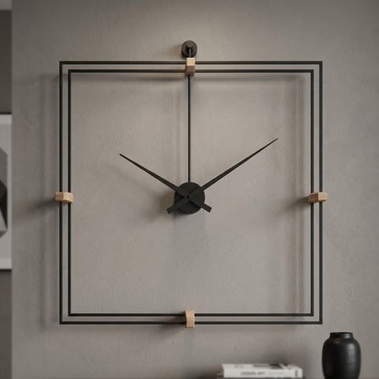 Orologio quadrato moderno nero design minimal 80x80
