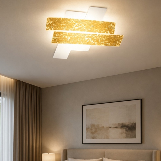 Plafoniera camera da letto gea luce lara vetri bianco oro
