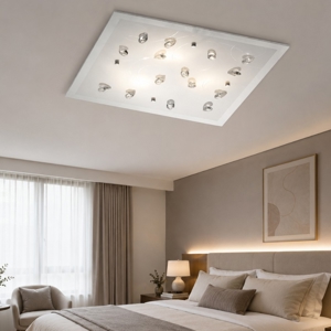 Plafoniera per camera da letto 50cm quadrata vetro mandorle in cristallo