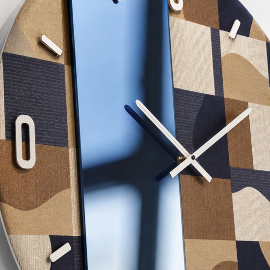 Orologio moderno da parete rotondo carta da parati e specchio effetto blu 60 cm