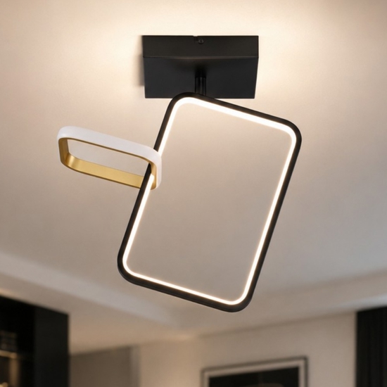 Plafoniera quadrati design moderna nero oro led 30w 3200k dimmerabile