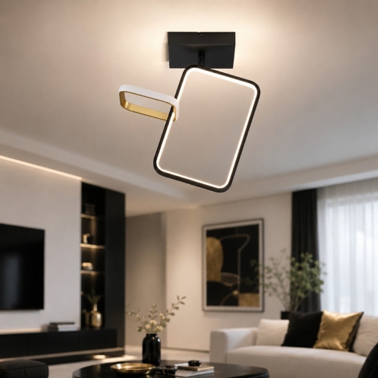 Plafoniera quadrati design moderna nero oro led 30w 3200k dimmerabile