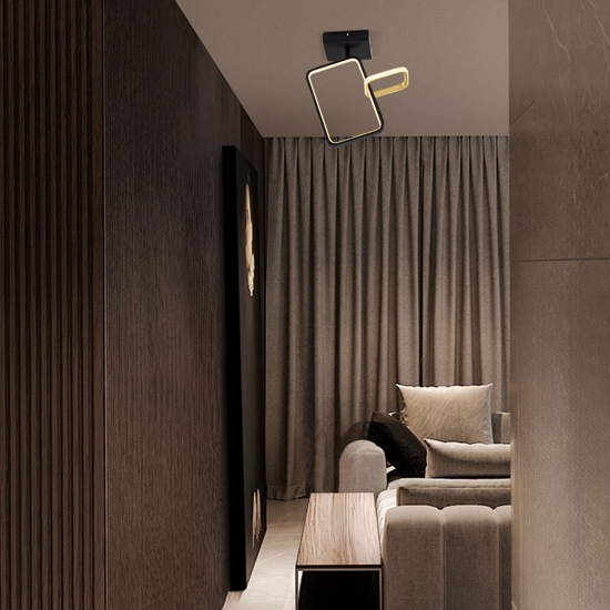 Plafoniera quadrati design moderna nero oro led 30w 3200k dimmerabile